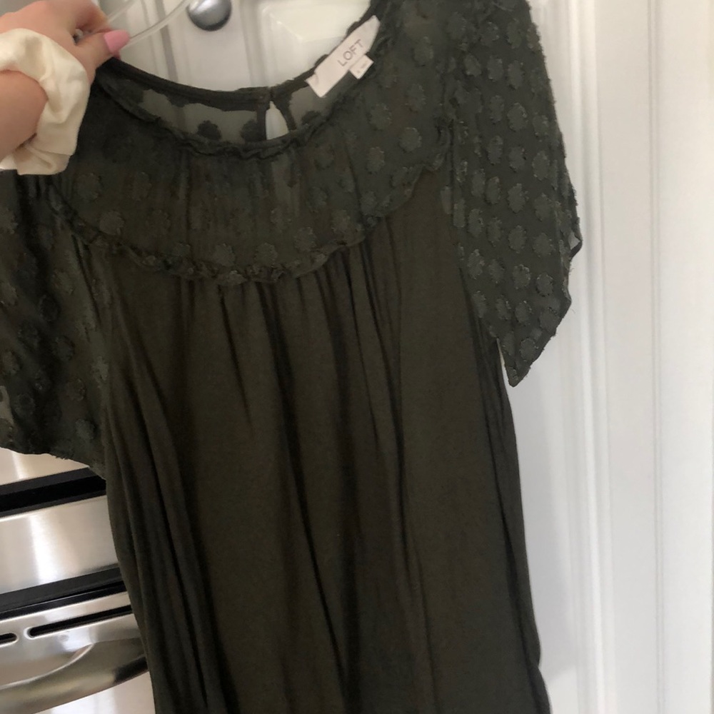 green loft blouse with sheer top